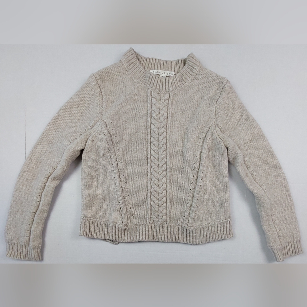 Veronica Beard Pipes & Shaw Cable Knit Sweater Womens Large Cream Wool Blend